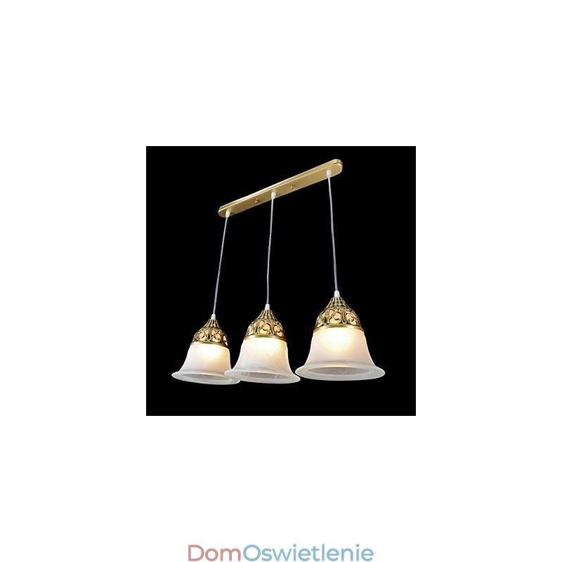 Wisząca lampa z brązu, trzy światła, szkło Moire, klasyka europejska