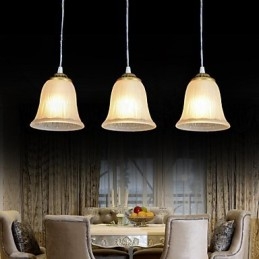 Wisząca lampa z brązu, klosz szklany, wzór trzy światła, europejski, retro, klasyczny