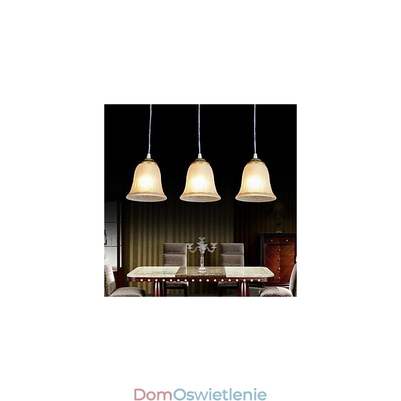 Wisząca lampa z brązu, klosz szklany, wzór trzy światła, europejski, retro, klasyczny