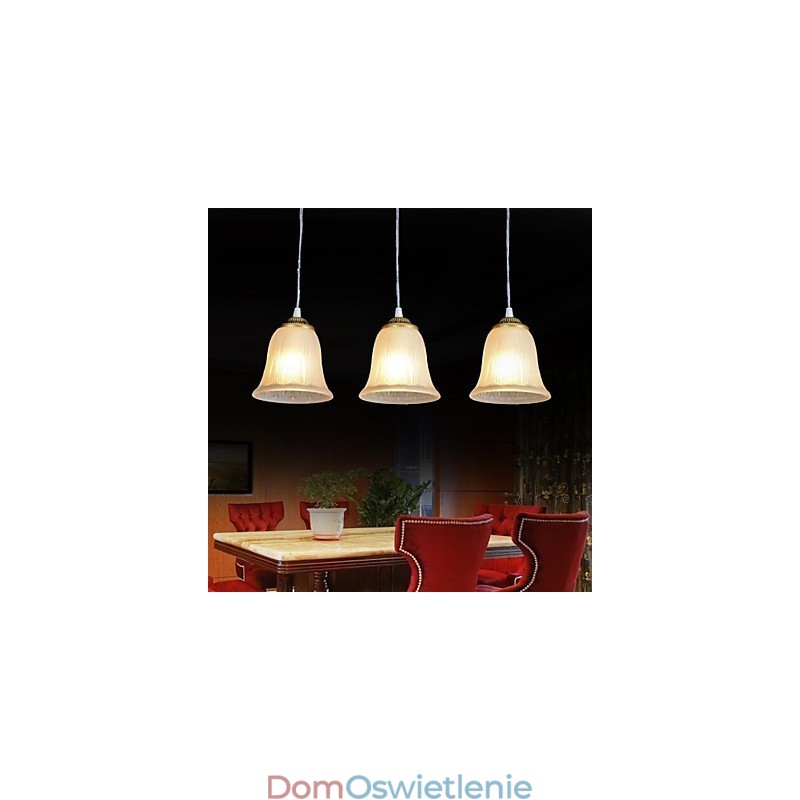 Wisząca lampa z brązu, klosz szklany, wzór trzy światła, europejski, retro, klasyczny