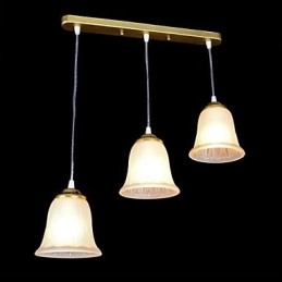 Wisząca lampa z brązu, klosz szklany, wzór trzy światła, europejski, retro, klasyczny