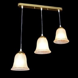 Wisząca lampa z brązu, klosz szklany, wzór trzy światła, europejski, retro, klasyczny
