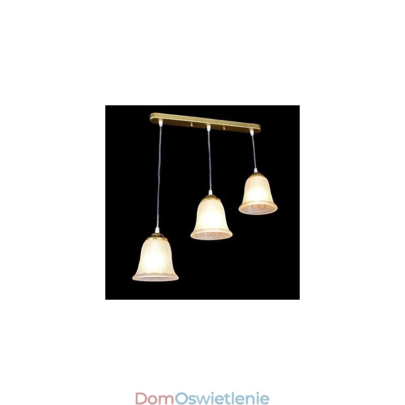 Wisząca lampa z brązu, klosz szklany, wzór trzy światła, europejski, retro, klasyczny