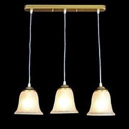 Wisząca lampa z brązu, klosz szklany, wzór trzy światła, europejski, retro, klasyczny