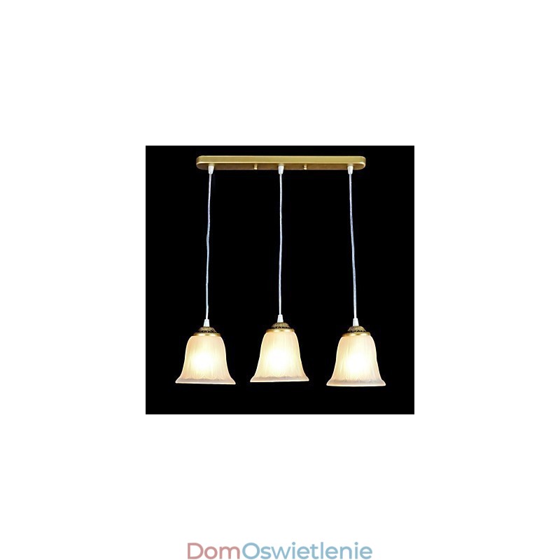 Wisząca lampa z brązu, klosz szklany, wzór trzy światła, europejski, retro, klasyczny