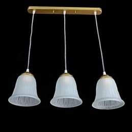 Wisząca lampa z brązu, klosz szklany, wzór trzy światła, europejski, retro, klasyczny