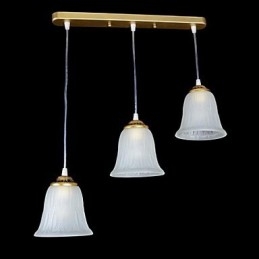 Wisząca lampa z brązu, klosz szklany, wzór trzy światła, europejski, retro, klasyczny