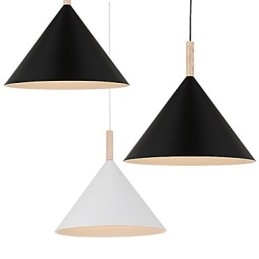 Miniaturowa artystyczna lampa wisząca w kształcie stożka 1 światło Nowoczesna prostota Wykończenie Czarno-białe Aluminium i drewno Droplight