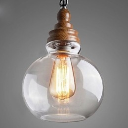 Drewniana okrągła lampa wisząca w kształcie kryształowej kuli (średnica 19 cm)