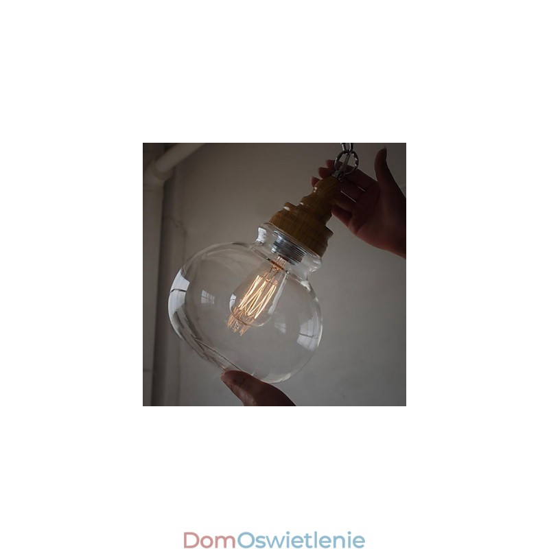 Drewniana okrągła lampa wisząca w kształcie kryształowej kuli (średnica 19 cm)