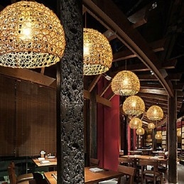 Nowoczesna, wiejska lampa Cany Art Woven Rattan Single Head Droplight