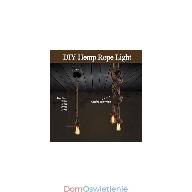 1 Światło DIY Art Hemp Rope Light Kreatywny żyrandol z konopnej liny Długi 100 cm Wyślij 1 żarówkę