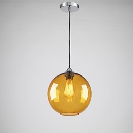 Nowoczesna lampa wisząca ze szkła w okrągłym bursztynowym kloszu ze szkła bąbelkowego