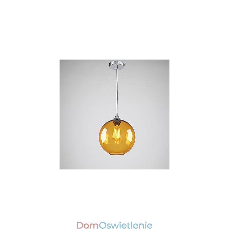 Nowoczesna lampa wisząca ze szkła w okrągłym bursztynowym kloszu ze szkła bąbelkowego