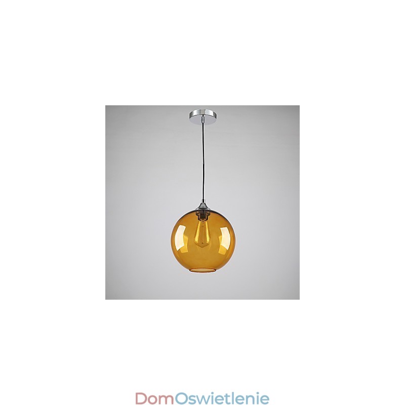 Nowoczesna lampa wisząca ze szkła w okrągłym bursztynowym kloszu ze szkła bąbelkowego