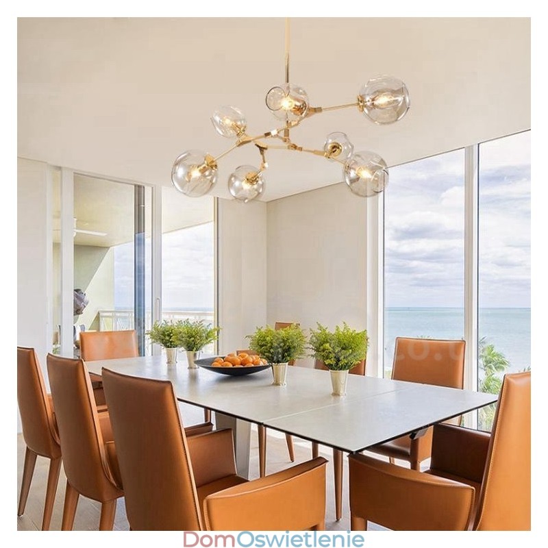 Nowoczesny, współczesny żyrandol z 7 światłami i kloszem z przezroczystego szkła