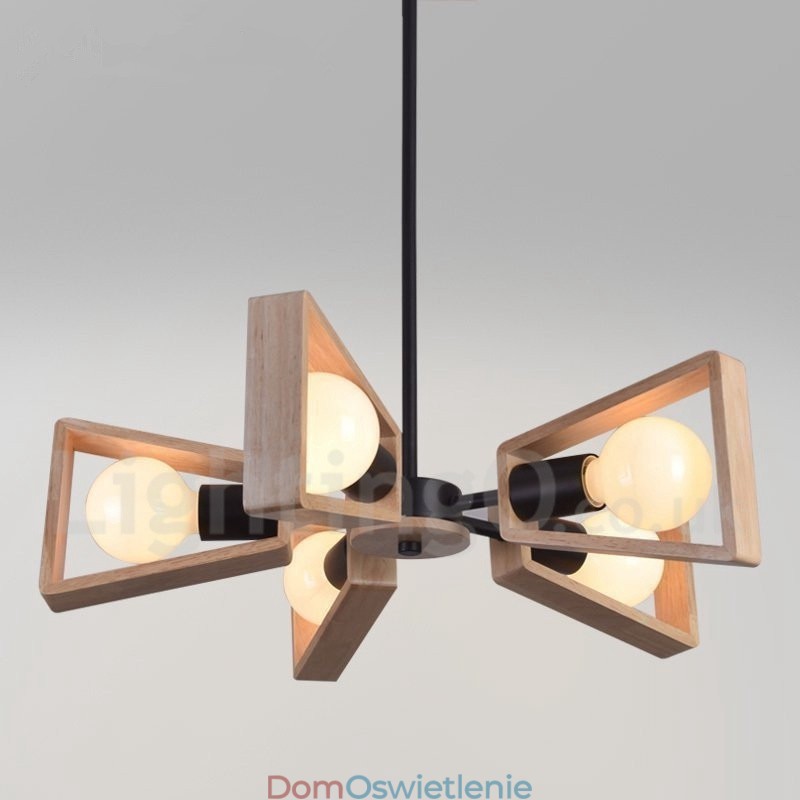 Drewniana lampa żyrandolowa z jednym poziomem i pięcioma światłami w nowoczesnym stylu