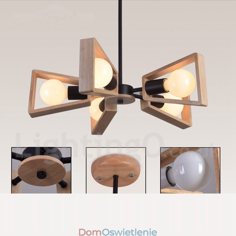 Drewniana lampa żyrandolowa z jednym poziomem i pięcioma światłami w nowoczesnym stylu