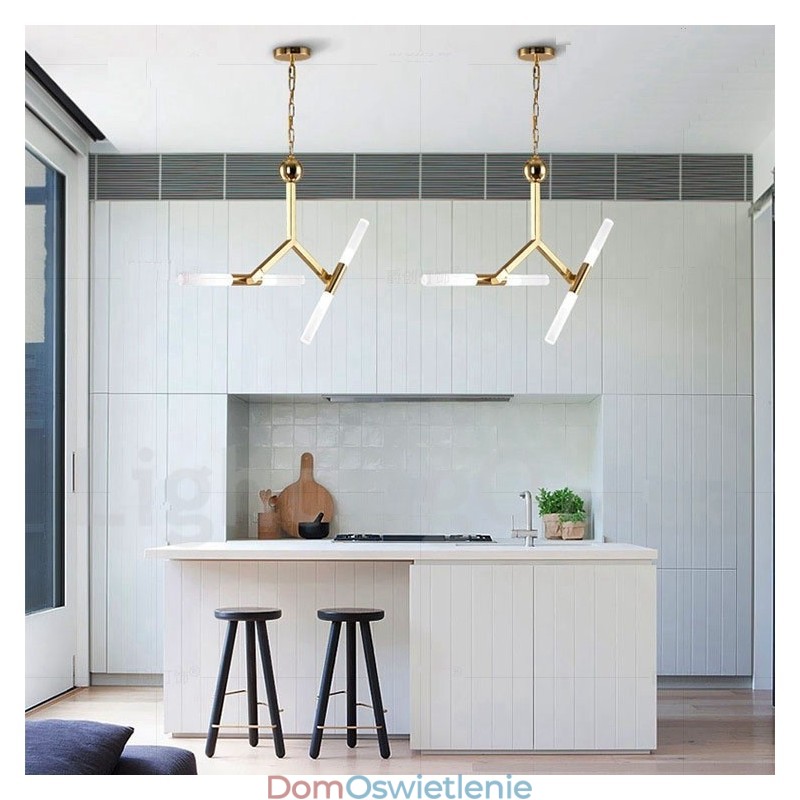 Nowoczesna współczesna lampa żyrandolowa 2-poziomowa z 4 światłami w kolorze złotym