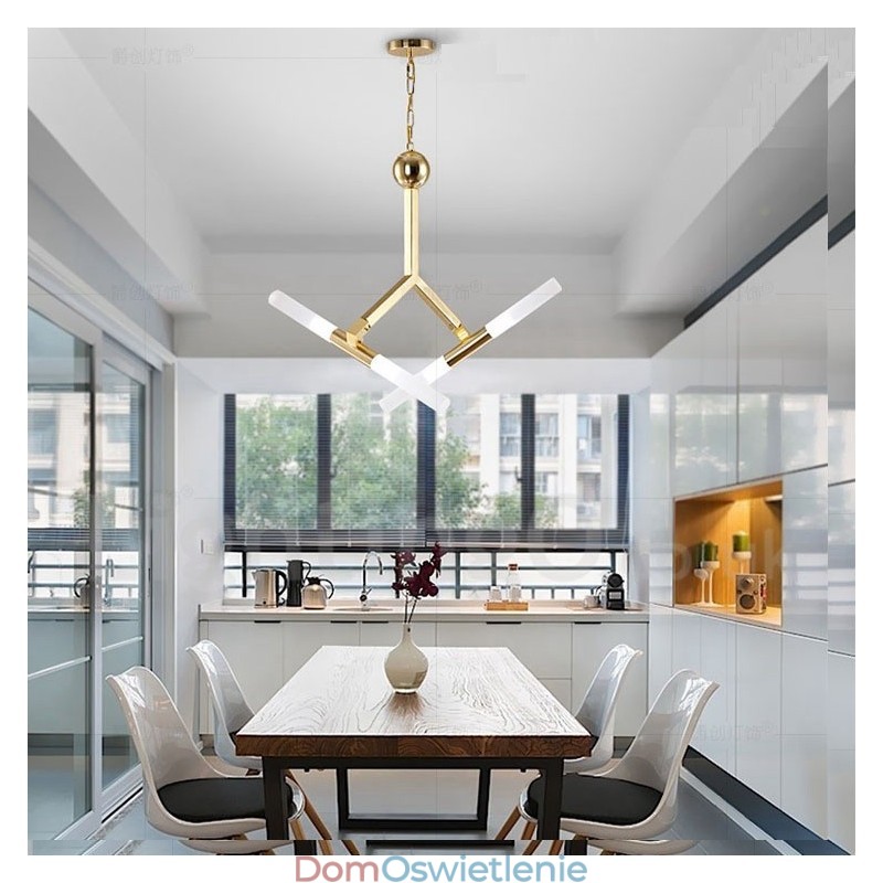 Nowoczesna współczesna lampa żyrandolowa 2-poziomowa z 4 światłami w kolorze złotym