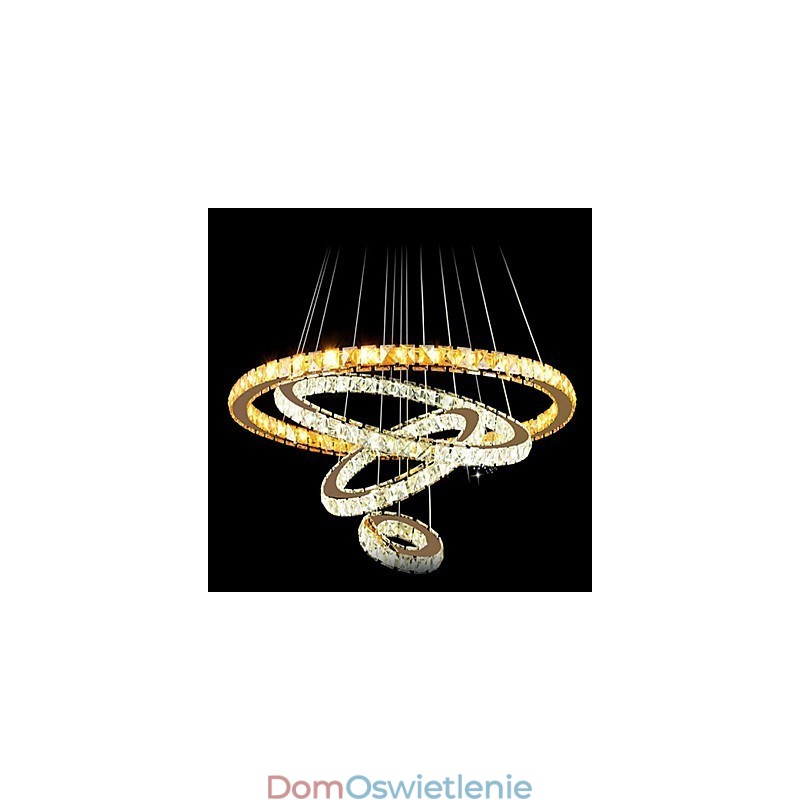 Nowoczesna lampa wisząca kryształowa lampa sufitowa z 4 pierścieniami, duży pierścień bursztynowy kryształ i inne przezroczyste kryształy