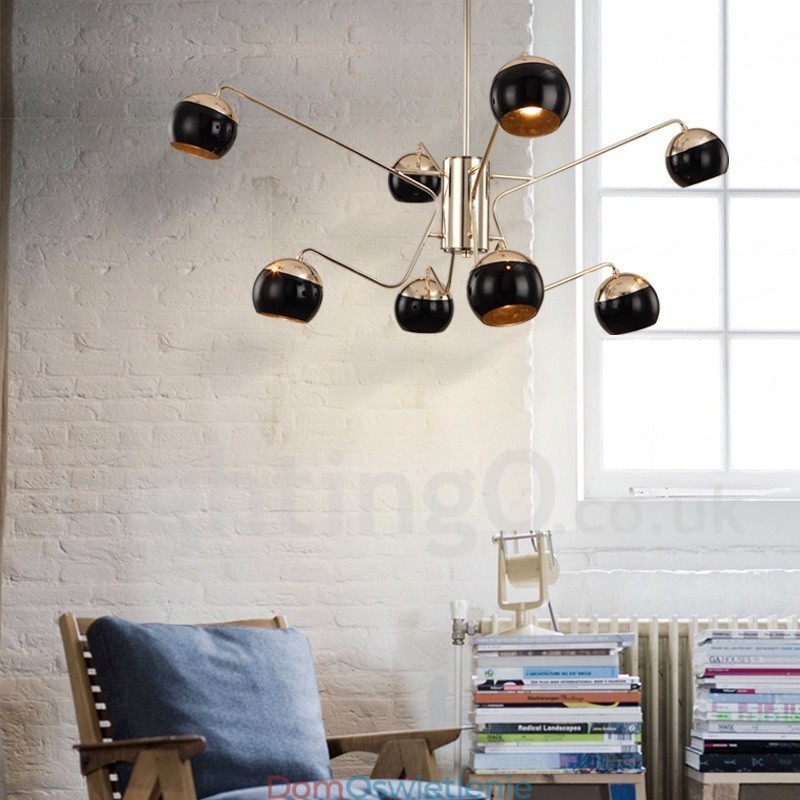 8-punktowy, 2-poziomowy, nowoczesny, współczesny metalowy żyrandol z kloszem szklanym