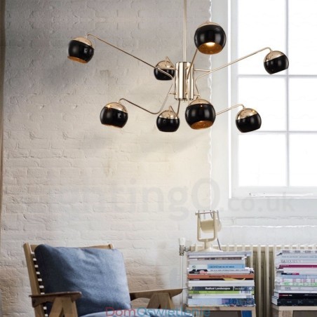 8-punktowy, 2-poziomowy, nowoczesny, współczesny metalowy żyrandol z kloszem szklanym