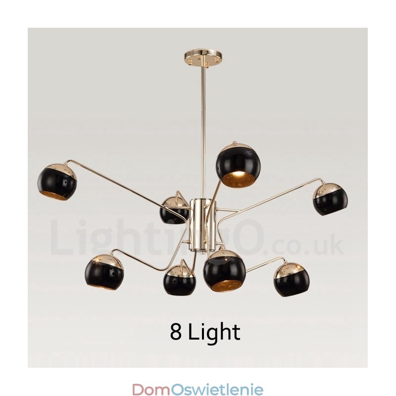 8-punktowy, 2-poziomowy, nowoczesny, współczesny metalowy żyrandol z kloszem szklanym