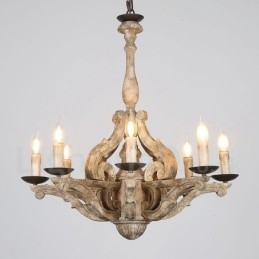 8-światłowa lampa żyrandolowa w stylu vintage retro z drewna