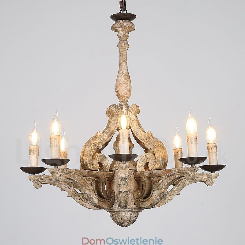 8-światłowa lampa żyrandolowa w stylu vintage retro z drewna