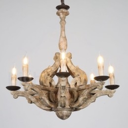 8-światłowa lampa żyrandolowa w stylu vintage retro z drewna