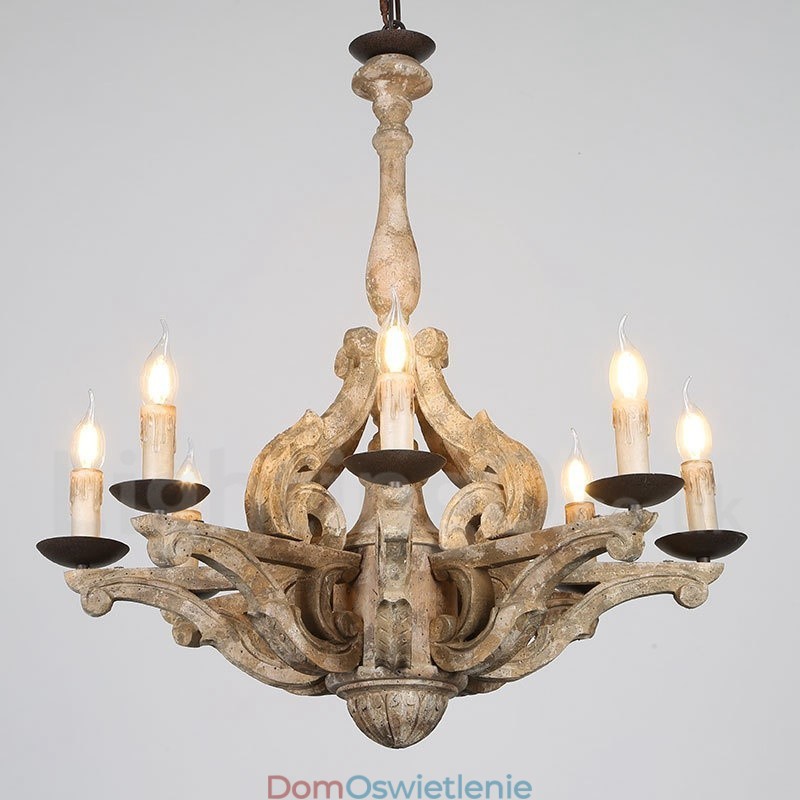 8-światłowa lampa żyrandolowa w stylu vintage retro z drewna