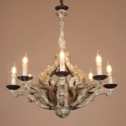 8-światłowa lampa żyrandolowa w stylu vintage retro z drewna