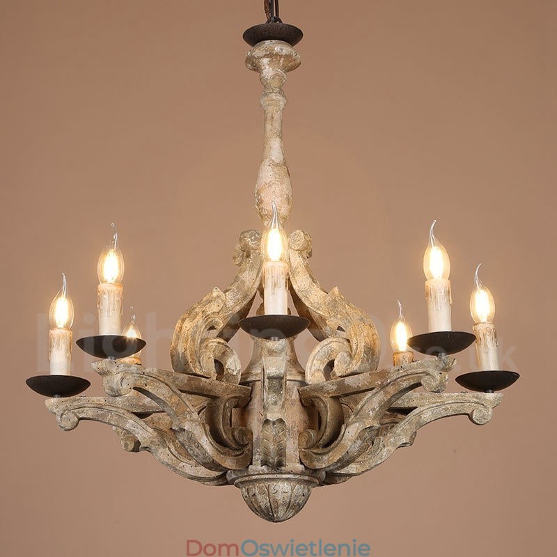 8-światłowa lampa żyrandolowa w stylu vintage retro z drewna