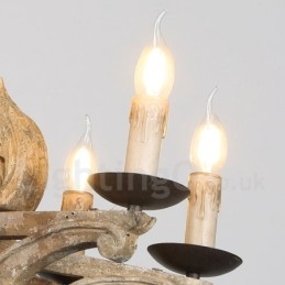 8-światłowa lampa żyrandolowa w stylu vintage retro z drewna