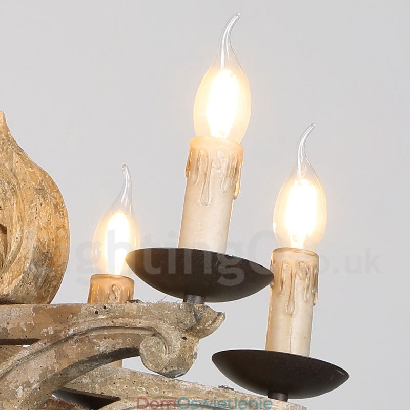 8-światłowa lampa żyrandolowa w stylu vintage retro z drewna