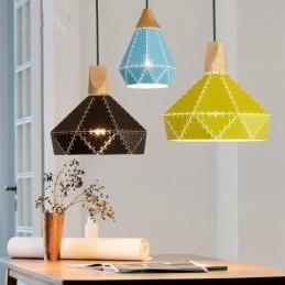 Drewniana 1-światłowa nowoczesna współczesna metalowa lampa wisząca