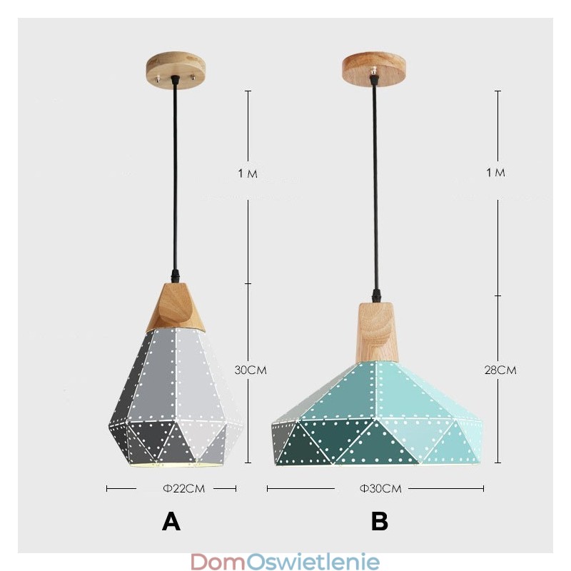 Drewniana 1-światłowa nowoczesna współczesna metalowa lampa wisząca