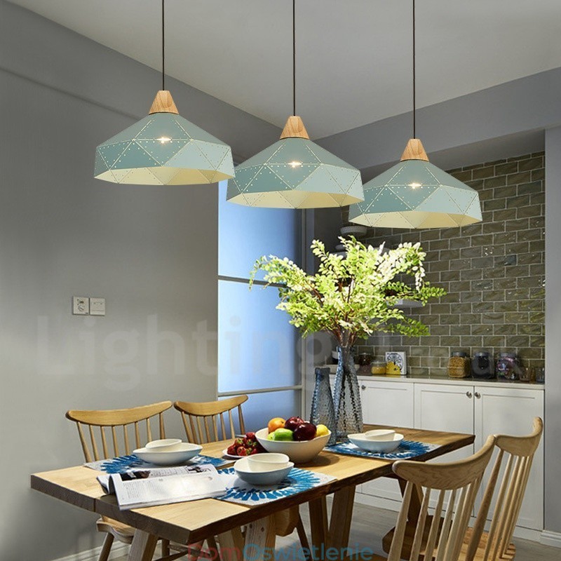 Drewniana 1-światłowa nowoczesna współczesna metalowa lampa wisząca