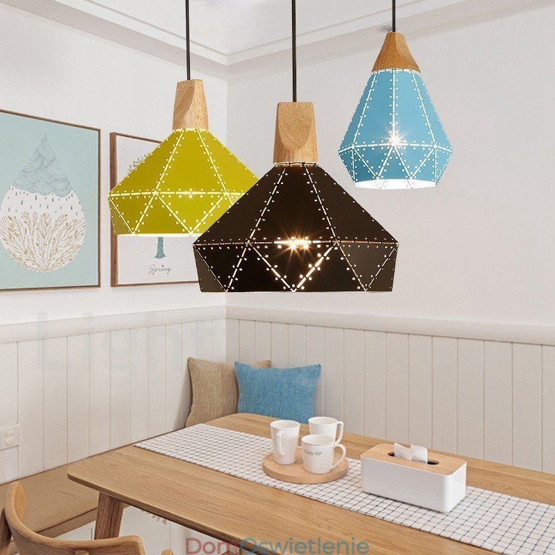 Drewniana 1-światłowa nowoczesna współczesna metalowa lampa wisząca