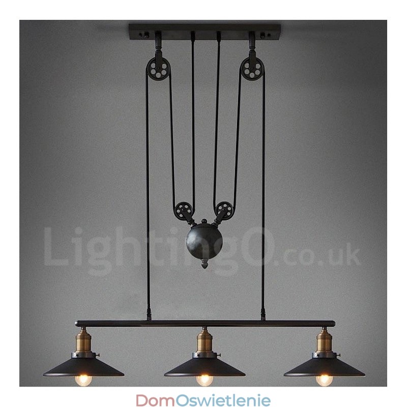 3-punktowa lampa wisząca z metalu w stylu vintage