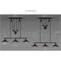3-punktowa lampa wisząca z metalu w stylu vintage
