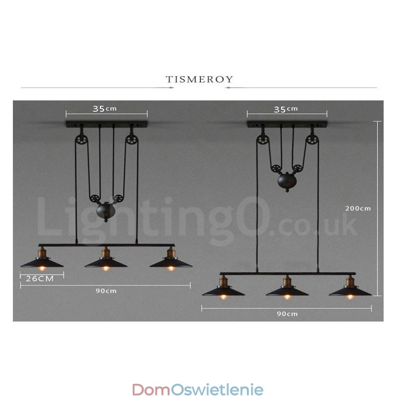 3-punktowa lampa wisząca z metalu w stylu vintage