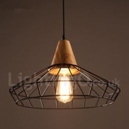 Lampa wisząca z metalu i drewna w stylu vintage