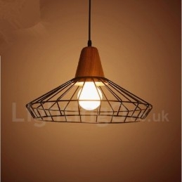 Lampa wisząca z metalu i drewna w stylu vintage