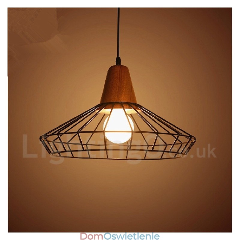 Lampa wisząca z metalu i drewna w stylu vintage