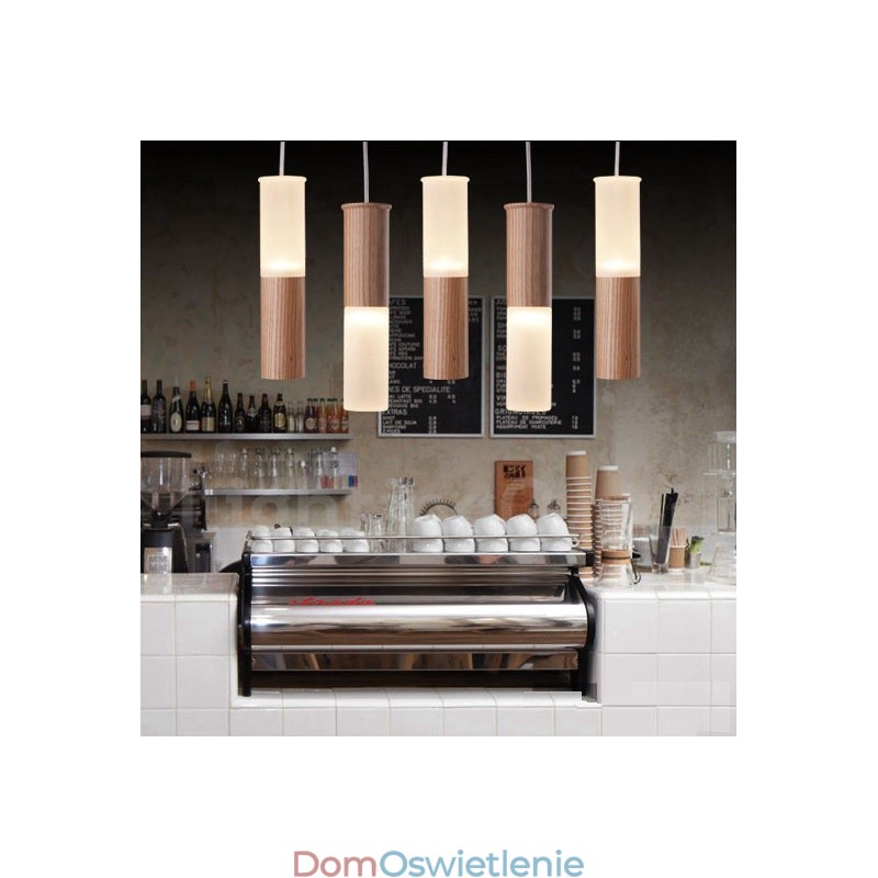 Nowoczesna współczesna lampa wisząca z 5 światłami z drewna