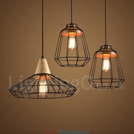 Wisząca lampa z metalu i drewna w stylu country