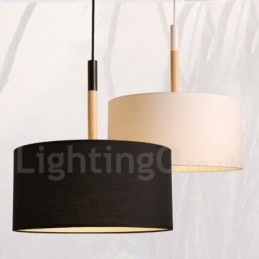 Nowoczesna, współczesna lampa wisząca w kształcie bębna z drewnianym kloszem