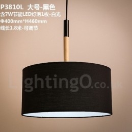 Nowoczesna, współczesna lampa wisząca w kształcie bębna z drewnianym kloszem